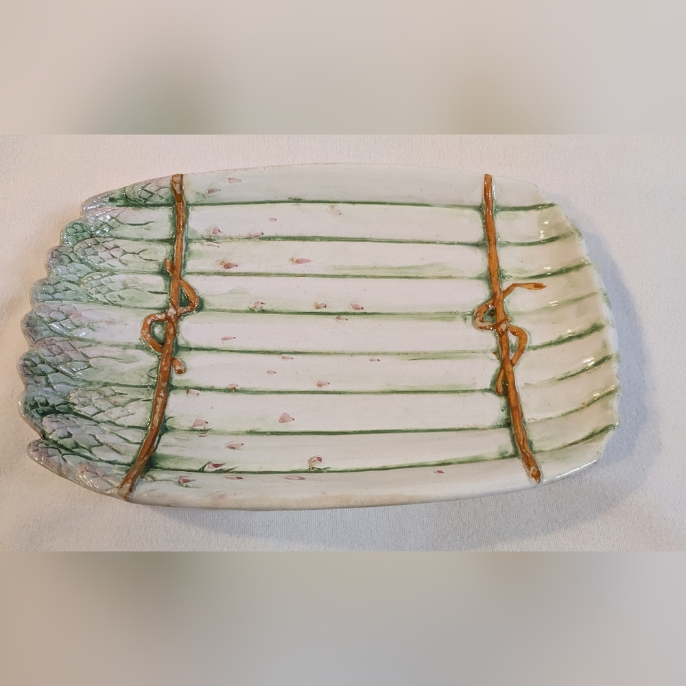 Vintage Bassano Italy Platter Hand Painted Asparagus Serving Dish Bowl  I